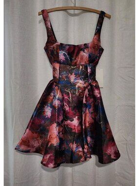 Women's Junior's Dress Mini Square Neck Jacquard Fit & Flare Size XS NWT